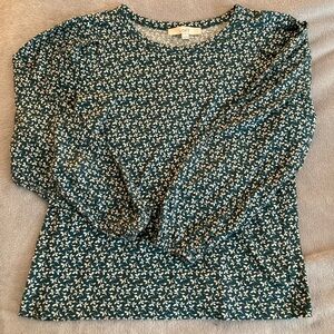 Loft Emerald Green Puff Shoulder Long Sleeve Blouse